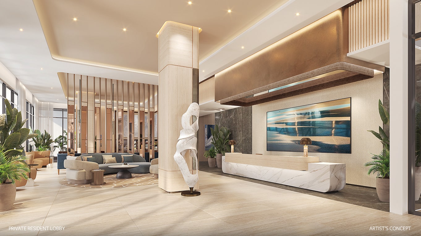 Interior of luxury Sarasota Condo resident lobby