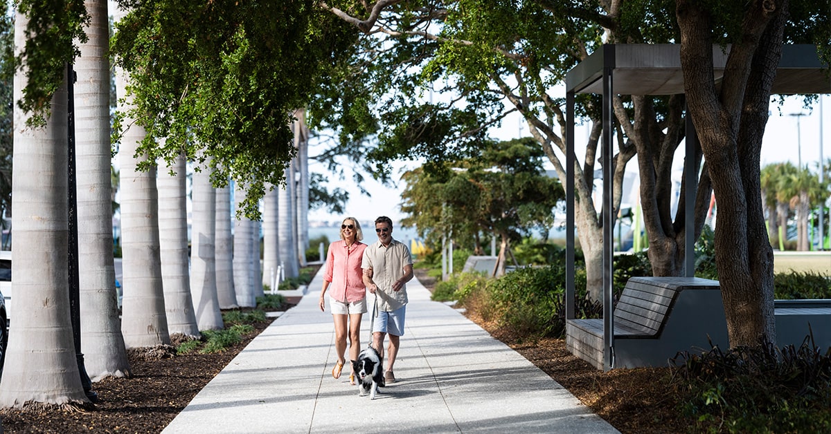 residences of 1000 Boulevard walking their dog