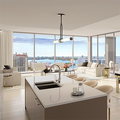 Modern waterfront residence with panoramic Sarasota Bay views at 1000 Boulevard of the Arts