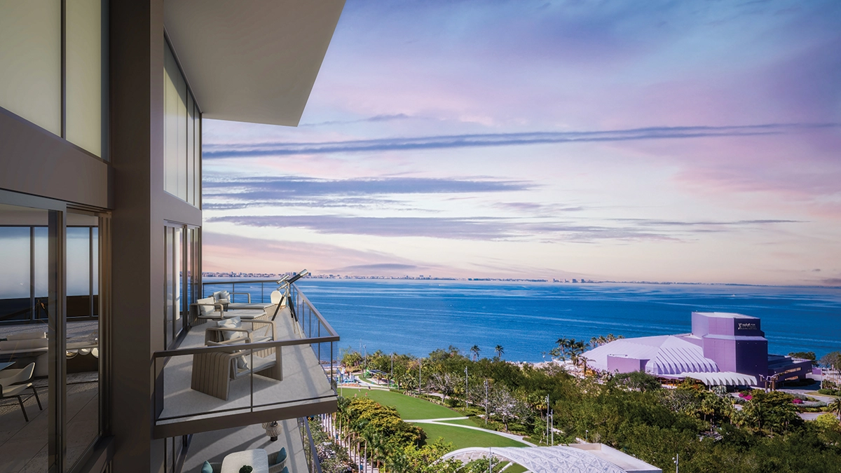 Balcony overlooking Sarasota Bay and a waterfront park