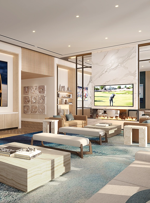 Architectural rendering of the resident club room for gathering and entertaining at 1000 Boulevard of the Arts